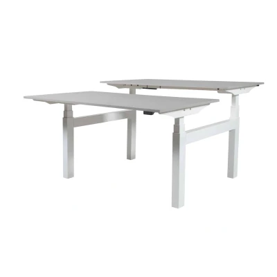 Afbeelding van Lectro Duo Plus werkplekken, zit sta (64 130cm) hoogte verstelbaar dmv 2 elektromotoren per wp met 180x80cm licht grijs 25mm bladen en wit (RAL9010)