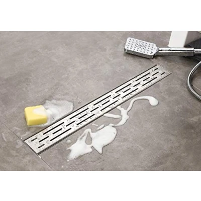 Afbeelding van Elbe 70 cm extra platte douchegoot van roestvrij staal 304 met 3 rijig sleufpatroon, glazen deksel, complete haarzeef, sifon geurremmend systeem