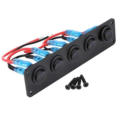 Afbeelding van Auto Schakelpaneel 12 24V dashboard rond tuimelschakelaar paneel voor 5 personen, tuimelschakelaarpanelen, blauw lampje plezierboot
