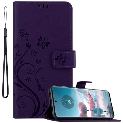 Afbeelding van Cadorabo Hoesje geschikt voor Motorola Edge 40 Neo in BLOEMEN DONKER PAARS Beschermhoes bloemmotief met magnetische sluiting, standfunctie en kaartsleuven Book Case Cover Etui