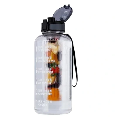 Afbeelding van Belle Vous Fruit Infuser Water Bottle with Flip Lid &amp; Straw 2L (68oz) BPA Free Drinks Motivation Time Markers Leakproof Sports