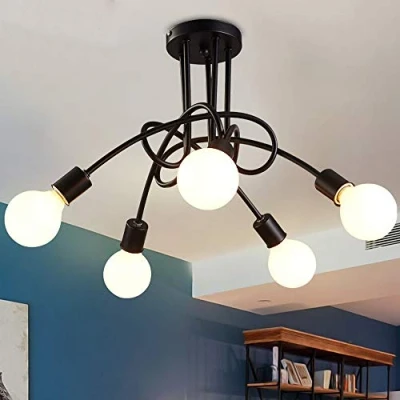 Afbeelding van iDEGU Industriële retro metalen kroonluchter, lampenkap, E27, moderne lamp, hanglamp voor woonkamer slaapkamer eetkamer (zonder lampen) (zwart, 5