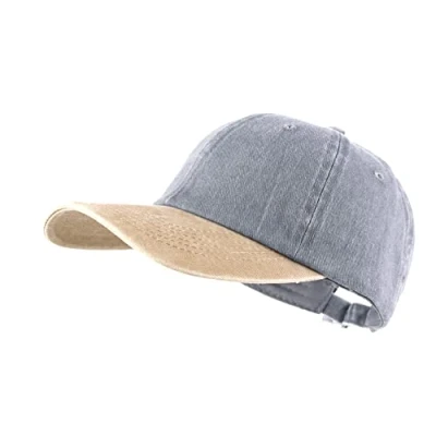 Afbeelding van LANGZHEN Unisex baseballpet 100% katoen snit heren en dames wash denim verstelbaar grijs geel één maat,