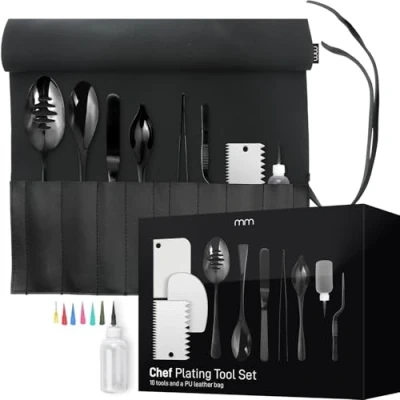 Afbeelding van MikaMax Chef Plating Tool Set Garneerset Professioneel Garneergerei Kookgerei Michelin Gerecht Voorbereiden Kook Cadeau voor Kok van 8 Incl. PU Lederen Draagtas