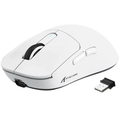 Image de VGN GAMEPOWER Attack Shark X3 Superlight Souris Gamer sans Fil, 49g Ultra Léger Gaming, 26,000 DPI, PixArt PAW3395, 2.4G/Filaire/Bluetooth Rechargeable, Batterie 200Heures, PC/Mac, Blanc