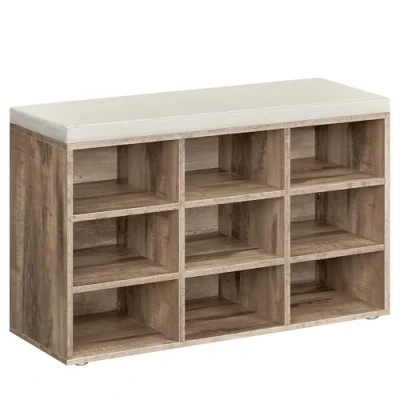Afbeelding van VASAGLE Schoenenbank, entree met zitting, schoenenrek kussen en 9 vakken, verstelbare planken, voor hal, woonkamer, 30,3 x 78,5 48 cm, camel bruin LHS009K02