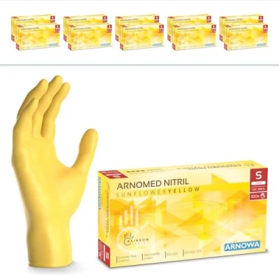 Afbeelding van ARNOMED gele wegwerphandschoenen, nitril handschoenen, maat S, wegwerphandschoen 1000 stuks (10 dozen), poedervrij en latexvrij, wegwerphandschoenen in XS, M &amp; L