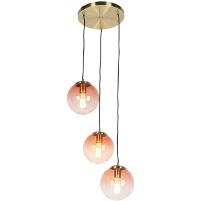Afbeelding van QAZQA Art deco hanglamp messing 45 cm 3 lichts roze Pallon