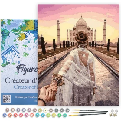 Afbeelding van Figured&#039;Art Schilderen op Nummer Volwassenen met lijst Romantische wandeling Taj Mahal Handwerk acrylverf Kit DIY Compleet 40x50cm Canvas al ingelijst