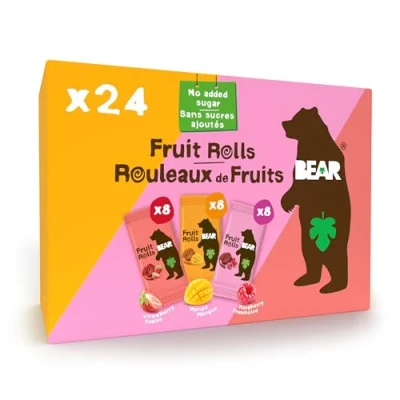 Afbeelding van BEAR Gevarieerd pakket met fruitrollen 100% natuurlijke ingrediënten zonder suiker gezonde snacks voor school en lunch kinderen volwassenen 24 enveloppen van 20 g 480