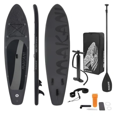 Afbeelding van Opblaasbare Stand Up Paddle Board Makani Zwart, 320x82x15 cm, incl. pomp en draagtas, gemaakt van PVC EVA