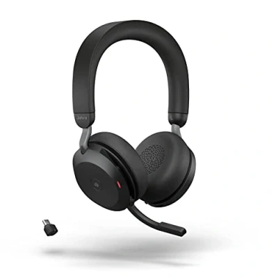 Image de Jabra Evolve2 75 Micro casque sur oreille Bluetooth sans fil Suppresseur de bruit actif USB C isolation acoustique noir Certifié pour Microsoft Teams