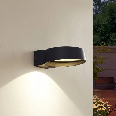 Afbeelding van Lindby LED buitenwandlamp Jesiba, grijs, aluminium, Ø 16,2 cm