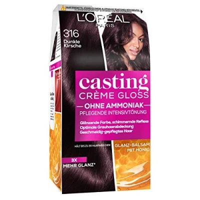 Afbeelding van L&#039;Oréal Paris Ammoniak en siliconenvrije haarverf, voedende intensieve tint met gloss reflex balsem, casting crème haarkleur, nr. 316 zwarte kers, 1 stuk