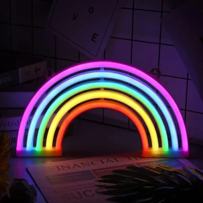 Afbeelding van NIWWIN Neonbord, slaapkamernachtlampje, cactus decoratief licht, met USB en werkt op batterijen, kerstcadeau voor kinderen, feestdecoratie (regenboog)