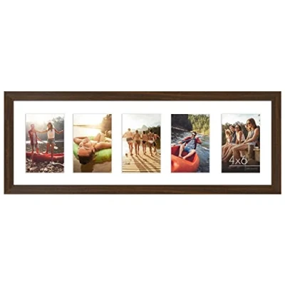 Afbeelding van Americanflat Panoramische fotolijst 20,3 x 61 cm, walnoot, vijf fotolijsten van 15,2 10,2 met meerdere openingen voor collage in horizontaal formaat en