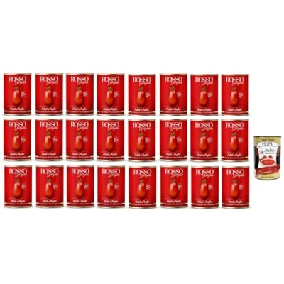 Afbeelding van Rosso Gargano 24 stuks tomaten geschild uit Puglia Italiaanse doos 400 g + Italian Gourmet Polpa