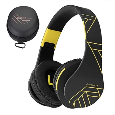 Afbeelding van PowerLocus P2 Draadloze Over Ear Koptelefoon Inklapbaar Bluetooth Hoofdtelefoon Met microfoon Headphone Micro SD mode Incl. Carry Case Zwart/Geel