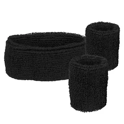 Afbeelding van Boland 3 Zweetbandjes Zwart Één maat Volwassenen Unisex 80&#039;s &amp; 90&#039;s Disco Sport
