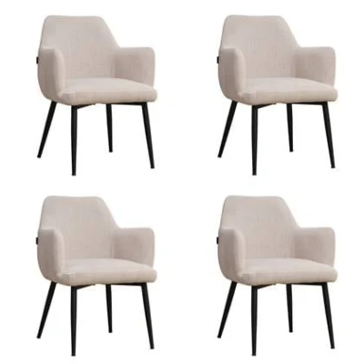 Afbeelding van Bronx71® Scandinavische eetkamerstoel Lars beige gerecyclede stof Eetkamerstoelen set van 4 stoel