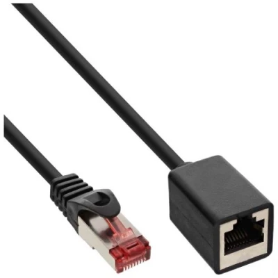 Image de InLine Câble d&#039;extension de patch RJ 45 (M) pour (F) 1 m SFTP, PiMF CAT 6 sans halogène, moulé, crochet noir