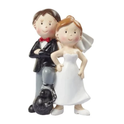 Afbeelding van Bruidspaar met handboeien Taartdecoratie Taartfiguur Tafeldecoratie