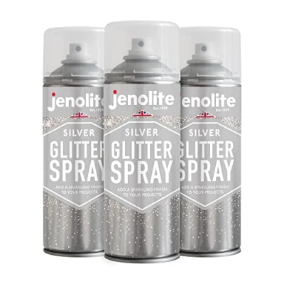 Afbeelding van JENOLITE 3 stuks zilveren glitter verfspuitbussen Transparante lak met fijne Meerdere oppervlakken Ideaal voor fotolijsten, spiegels, ornamenten en knutselen 400 ml