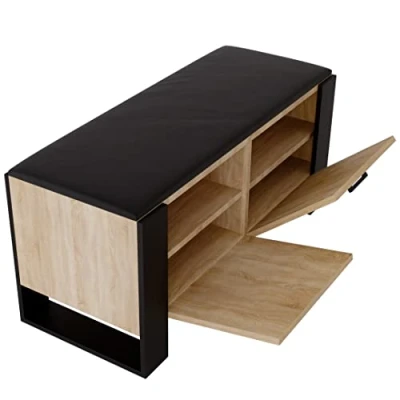 Afbeelding van MRBLS Schoenenkast met bank, modern design en robuuste kwaliteit, schoenenrek, gesloten gevoerde zitting, verkrijgbaar in 6 kleuren (eiken mat zwart)