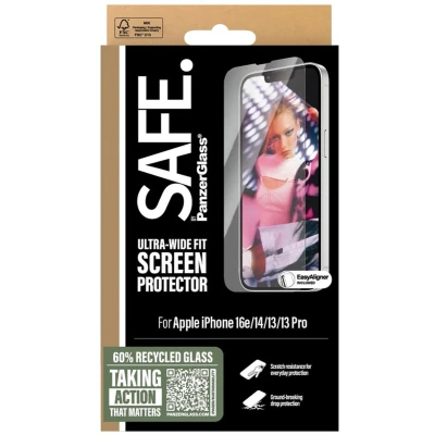 Afbeelding van PanzerGlass SAFE. by Displayschutz iPhone SE (2025) 14 13 Pro Ultra Wide Fit (1 Stuk, Apple 14, Pro, 13, 16e), Smartphone beschermfolie, Transparant