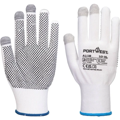Afbeelding van Grip 13 PVC Touchscreen Handschoen met dots (Pk12) maat L, White/Grey