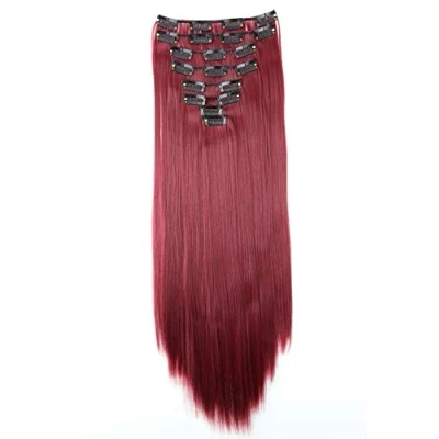 Afbeelding van 8 x clip on haarextensies maat XXL, 61 cm, bordeauxrood, CES10