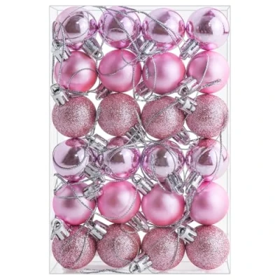 Afbeelding van kerstballen, 24 stuks, 30 mm, onbreekbare mini kerstbal, hangende bal voor kerstboom, vakantie, bruiloft, feest, decoratie, roze
