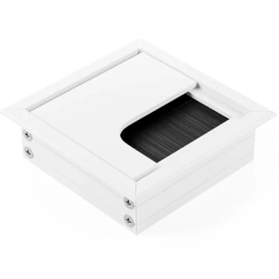 Afbeelding van ATM® Kabeldoorvoer voor kantoor, roestvrij staal met geïntegreerde borstel en klep, orde overzicht op de werkplek, rechthoekig (wit, 80 x mm)