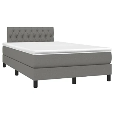Image de vidaXL Sommier à lattes de lit avec matelas Gris foncé 120x200cm Tissu