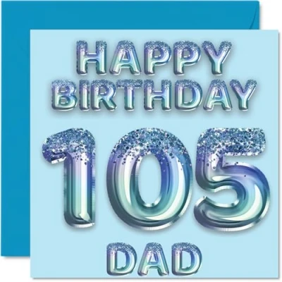 Afbeelding van Verjaardagskaart 105 jaar voor papa Blauwe ballonnen met glitter Verjaardagskaarten van zoon, dochter, 145 mm x