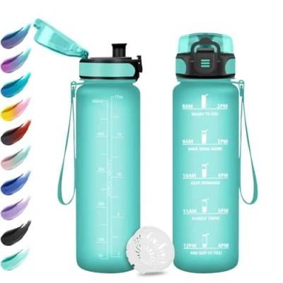 Afbeelding van Gourde 500 ml avec filtres, bouteille d&#039;eau pour le sport, les boissons gazeuses, marqueurs de temps, anti fuite, pique nique, école, garçon, fille, bureau