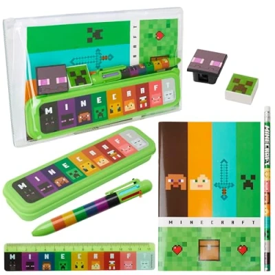 Afbeelding van Minecraft Gevuld etui en schoolbenodigdheden voor kinderen, schrijfwarenset, cadeau jongens, groen/meerkleurig, Briefpapier Set