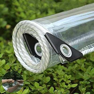 Afbeelding van FENGSHOUU Afdekzeil, pvc, waterdicht, transparant, met gegraveerde ringen, weerbestendig, slijtvast, opvouwbaar, 0,35 mm, regenbescherming, voor tuinmeubelen, planten, serres, hondenhokken, 2,5 x 3 m