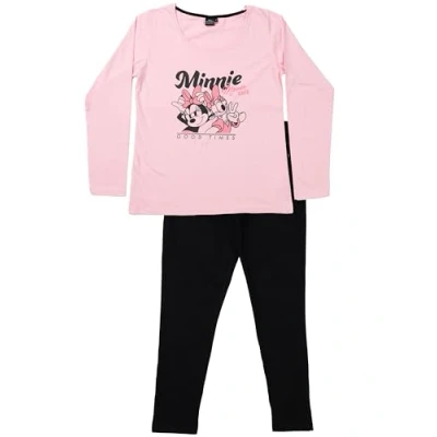 Afbeelding van Disney Minnie Mouse pyjama voor dames, Good Times pyjamaset, top met lange mouwen en broek, Roze/Zwart, M