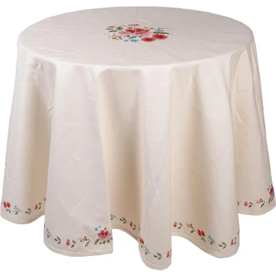 Afbeelding van Clayre &amp; Eef Tafelkleed Ø 170 cm Beige Katoen Rond Rozen Tafellaken