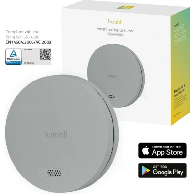Afbeelding van Hombli Slimme Rookmelder met Magneet Brandmelder 10 jaar batterij Luid alarm App &amp; mobiele meldingen Eenvoudige installatie Grijs
