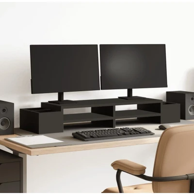 Afbeelding van vidaXL Monitorstandaard met opbergruimte 100x27x15 cm hout zwart