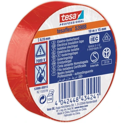 Afbeelding van tesa 53988 00015 00 Isolatietape Professional Rood (l x b) 10 m 15 mm 1 stuk(s)