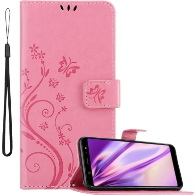 Afbeelding van Cadorabo Hoesje geschikt voor Samsung Galaxy A6 PLUS 2018 in BLOEMEN ROZE Beschermhoes bloemmotief met magnetische sluiting, standfunctie en kaartsleuven Book Case Cover Etui