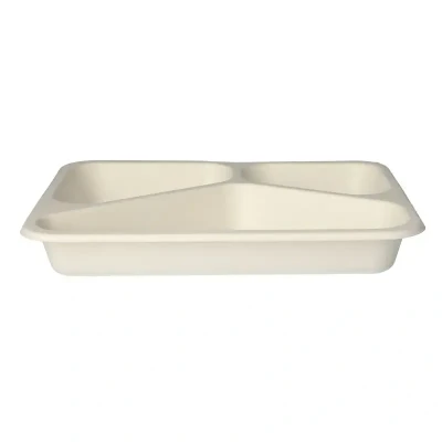 Afbeelding van Topseal Menuschalen van Suikerriet Rechthoek 3 Vaks 225 x 175 30mm
