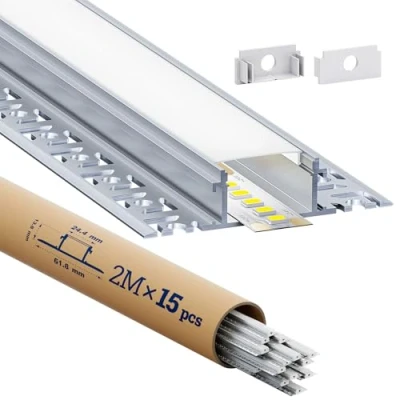 Afbeelding van HOOLED 15 aluminium led profiel, 2 m (totaal 30 m), met matte ondoorzichtige afdekking van PC, afmetingen 24,4 mm x 13,8 (vleugels 61,8 mm), ondersteunt ledstrips een breedte minder dan of