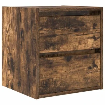 Image de vidaXL Table de chevet murale chêne fumé 38x34x40 cm861237