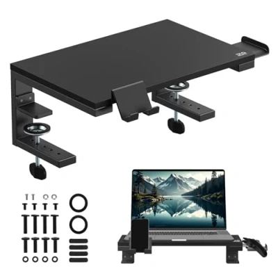 Afbeelding van Support de bureau surélevé Ergo Office ER 303 B pour écran 13 32&#039;&#039; ou ordinateur portable jusqu&#039;à 20 kg avec accessoires casque et téléphone design ergonomique moderne noir