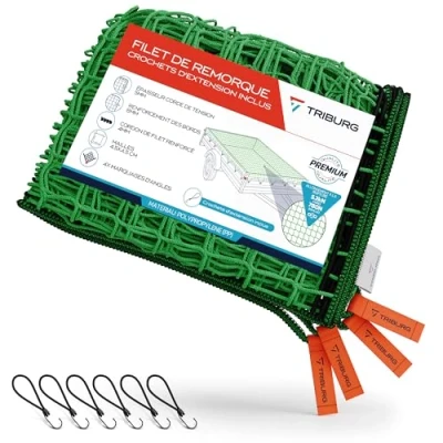 Afbeelding van TRIBURG® Aanhangernet 1,5 x 2,2 m, met hoekmarkeringen, incl. 6 extra spanhaken, aanhangernet, rubberen spanners haken voor optimale ladingsbeveiliging