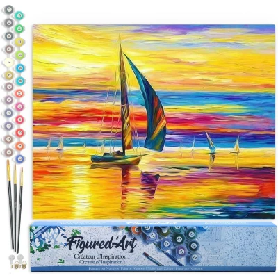 Afbeelding van Figured&#039;Art Schilderen op Nummer Volwassenen canvas Zonsondergang Zeezicht Handwerk acrylverf Kit DIY Compleet 40x50cm zonder frame